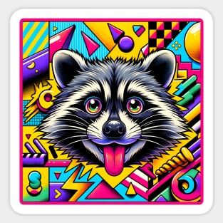 Groovy psychedelic Trash Panda: Funny 90s Memphis Style Raccoon Sticker